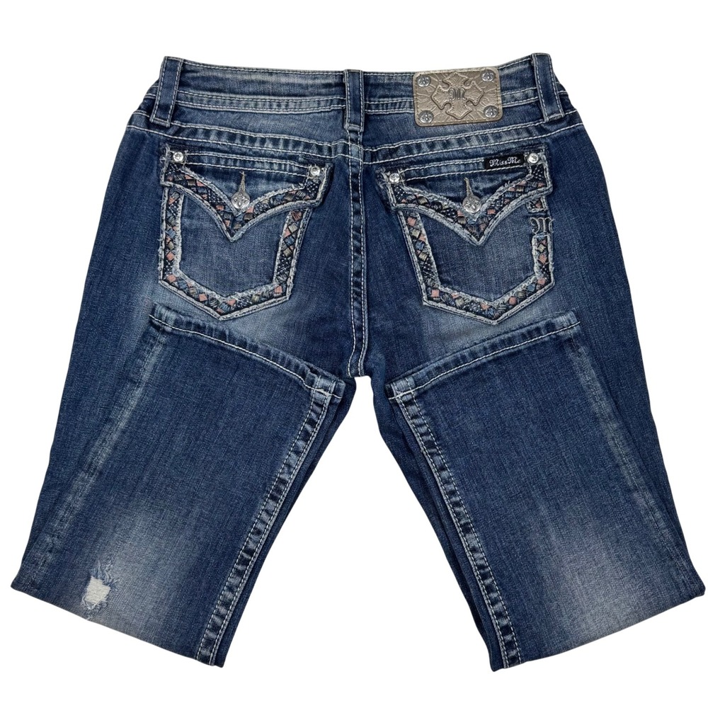 Miss Me Jeans‎ Sz 30 Signature Cuffed Capri Distressed Embellished Flap Y2K Boho